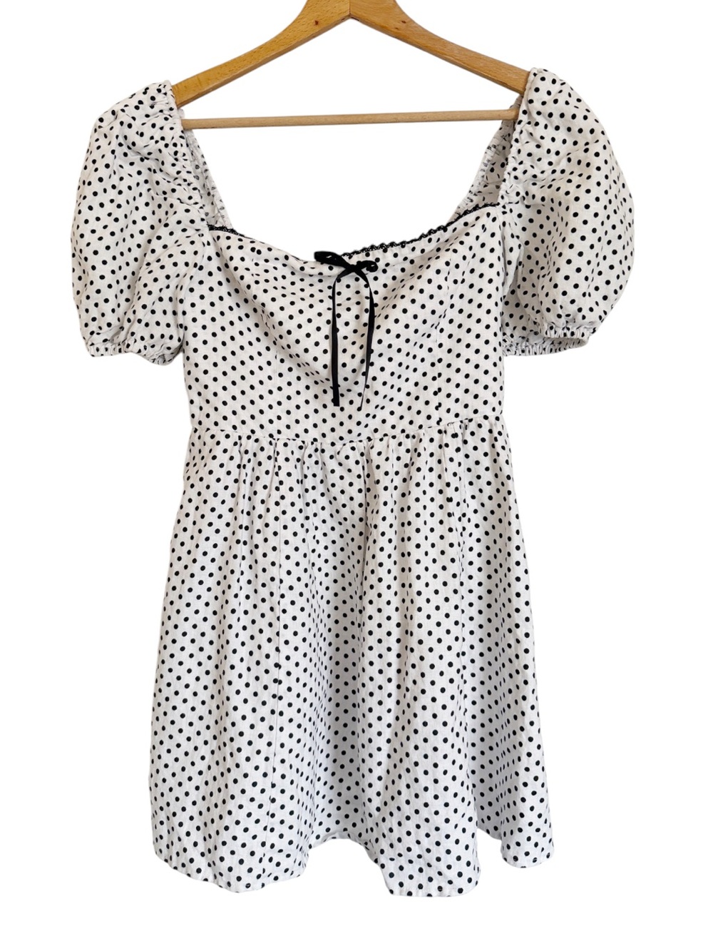 Reformation Malvina Eclipse Black White Polka Dot Linen Mini Dress size 8